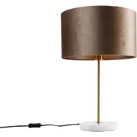 QAZQA Tischleuchte Messing mit Samtschirm Taupe 35cm - Kaso