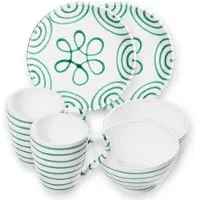 Gmundner Keramik Grüngeflammt, Hüttenfrühstück Cup f. 2 P.(6tlg)