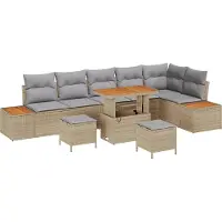 vidaXL Gartensofa-set mit Kissen mit Speicher 9 pcs Beige Poly Rattan