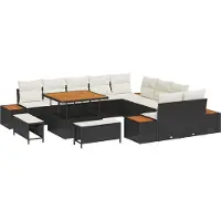 vidaXL Gartensofa-set mit Kissen 13 pcs Schwarz Poly Rattan