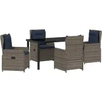 vidaXL Garten Essgruppe mit Kissen 5 pcs Grau Poly Rattan
