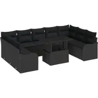 vidaXL Gartensofa-set 10 stk. Schwarz Poly Rattan