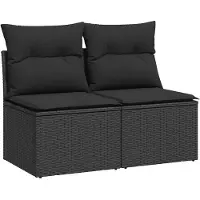 vidaXL 2-tlg. Garten-Sofagarnitur mit Kissen Schwarz Poly Rattan