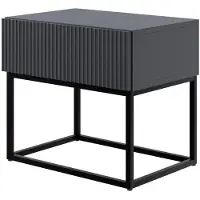 NADUVI Collection Nachttisch Veldio Rillenfront Schwarzes Gestell Schwarz 50 cm