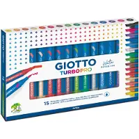 Giotto Turbo Pro Dual Tip Marker Pens, Round Shape, Assorted Colors, Pack of 15