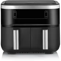 Severin FR 2453 Heißluftfritteuse, Doppelte Heißluftfritteuse, 2x 3,8 l, XXL, 1,3 kg Pommes Kapazität, 2400 W, Touch Display, Timer, Temperaturregelung, Antihaftbeschichtung, Schwarz