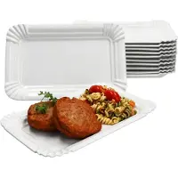 MamboCat 12x Pur Pappteller aus Porzellan 24,5x16cm weiß Servier-Teller Kuchen Burger