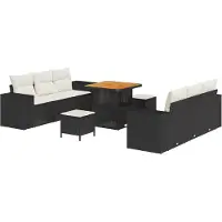 vidaXL Gartensofa-set Schwarz und Creme 221 x 204 x 85 cm Poly Rattan