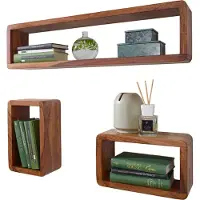 Massivart Wandregal 3er-Set Sheesham gebeizt massiv 80 cm - BIRTE