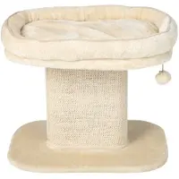 Costway Kratzbaum Klein, 50cm hoch, Katzenbaum mit weicher Plüschsitzfläche & Sisal-Kratzsäule & Ball, Katzenkratzbaum Holz, Katzen Katzenmöbel Kletterbaum, Aktivitätsbaum Spielbaum (Beige)