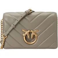 Pinko Leder Umhängetasche Schultertasche Love Click Classic Sheep Nappa Big Chevron Walnut - Antique Gold taupe