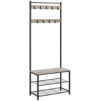 Vasagle Garderobenbank mit Haken und Schuhrost 70/32/177 cm grau, 70x177x32 cm