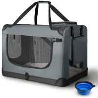 Juskys Hundetransportbox Lassie S (grau) faltbar - 34 x 50 x 36 cm - Hundetasche mit Decke, Tasche & Griffen – Stoff Transportbox für Hunde