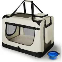 Juskys Hundetransportbox Lassie L (beige) faltbar - 50 x 70 x 52 cm - Reisebox mit Decke, Tasche & Griffen – Stoff Transportbox für Hunde