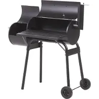 Beliani Holzkohlegrill mit Räucherkammer Schwarz Smoker auf Rädern mit Thermometer Deckel Garten BBQ