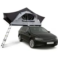 Juskys Autodachzelt Lago 120 x 210 cm - LED-Beleuchtung & Leiter - Schwarz / Grau