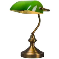 QAZQA - Klassisch I Antik Klassische Tischleuchte I Tischlampe I Lampe I LeuchteINotarleuchte aus Bronze mit grünem Glas - Banker I Wohnzimmer I Bankerleuchte - Stahl Länglich I Rund - LED geeignet E2