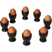 MamboCat 8x Nero Eierbecher schwarz Steingut für 8 Personen Frühstück Brunch Buffet