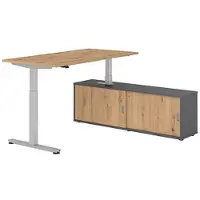 Hammerbacher Schreibtisch XMST, 29368, asteiche, mit Sideboard, elektrisch verstellbar, 160 x 160cm