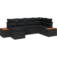 vidaXL Gartensofa-set mit Kissen mit Speicher 7 pcs Schwarz Polyrattan