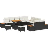 vidaXL Gartensofa-set mit Kissen 13 pcs Schwarz Poly Rattan