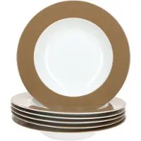 MamboCat 6er Set Nougat Doppio Suppenteller Weiß-Braun Porzellan Teller tief 6 Pers.