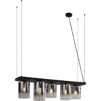 QAZQA - Moderne Hängelampe I Pendellampe I Pendelleuchte schwarz mit Rauchglas 5-flammig - Hybrid I Wohnzimmer I Schlafzimmer - Stahl Rechteckig - LED geeignet E27