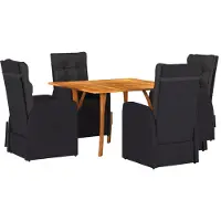 vidaXL 5-Teiliges Garten Esszimmer Set mit Kissen Schwarzes Poly-Rattan Akazie 3172823