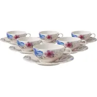 Villeroy & Boch Tasse "Teetassen mit Untertassen Mariefleur Gris Basic 150 ml 6er Set bunt", bunt, 6 tlg., Porzellan, Trinkgefäße, Tasse