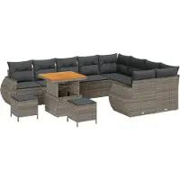 vidaXL Gartensofa-set mit Kissen mit Speicher 12 pcs Grau Poly Rattan