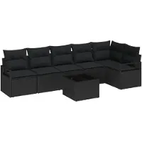 vidaXL Gartensofa-set 7 Stk. Schwarz Poly-Rattan
