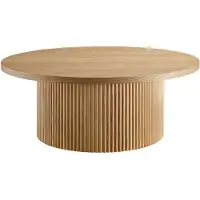 SalesFever Couchtisch "mit Massivholz-Lamellen, Ø 85 cm", beige (natur), B:85cm H:33cm T:85cm, MDF, Esche massiv, Holzfurnier, Tische, Couchtisch, Moderner Wohnzimmertisch aus Holz in natürlichem Look
