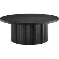 SalesFever Couchtisch Ø 85 cm | rund | Massivholz-Lamellen | MDF mit Eschenholzfurnier | B 85 x T 85 x H 33 cm | Schwarz