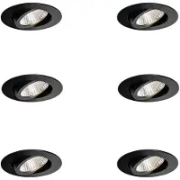 QAZQA Professional - Modern Set mit 6 Bad I Badezimmer Einbauspots schwarz 6,8 cm inkl. LED 750 lm dimmbar IP65 - Gaius - Aluminium Rund - LED geeignet (nicht austauschbare) LED