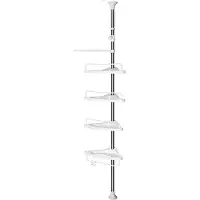 Songmics Duschregal Höhenverstellbares Eckregal für Badezimmer, 4 Ablagen, 3 Haken, 1 Handtuchhalter, Weiß-Silber