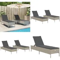 vidaXL Sonnenliegen mit Auflagen 2 Stk. Hellgrau Poly Rattan