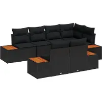 vidaXL Gartensofa-set mit Kissen mit Speicher 7 pcs Schwarz Polyrattan