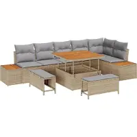 vidaXL Gartensofa-set mit Kissen mit Speicher 9 pcs Beige Poly Rattan
