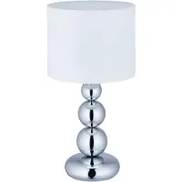 Relaxdays Tischlampe Kugeln, Nachttischlampe mit Stoffschirm, HxD: 50 x 25 cm, E27, Tischleuchte Wohnzimmer, silber/weiß