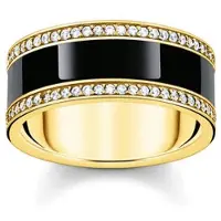 Thomas Sabo Bandring mit schwarzer Kaltemaille und weissen Steinen vergoldet