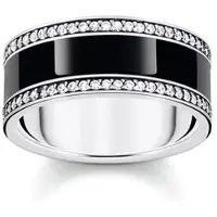 Thomas Sabo Bandring mit schwarzer Kaltemaille und weißen Steinen Silber geschwärzt