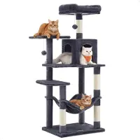 Acaza Katzenkratzbaum mit Hängematte, 143 cm, Cat Tree, Rauchgrau