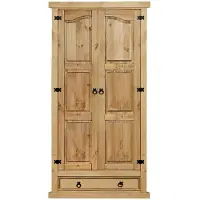 SIT Möbel Kleiderschrank | 2 Türen, 1 Schublade | Kiefer-Holz massiv | Natur | B 102 x T 56 x H 205 cm | 19001-33 | Serie SCHRANK