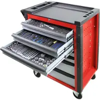 ADB Werkstattwagen HQ, mit 190-teiligem Werkzeugset, 7 Schubladen, Schiebegriff, Zentralverschluss, B 750 x T 475 x H 985 mm, feuerrot RAL 3000