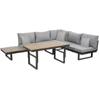 Greemotion Gartenlounge-Set San Jose Lounge-Set Aluminium-Holz / Grau inkl. Auflagen & Tisch