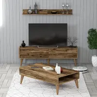 Skye Decor , Valensiya 140 - Walnut, Wohnzimmermöbel-Set, Nussbaum, 100 % MELAMINBESCHICHTETE SPANPLATTEN, 140 x 45 x 35 cm