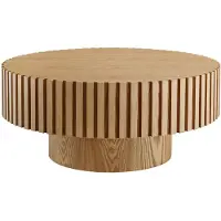 SalesFever Couchtisch Ø 80 cm | rund | Massivholz-Lamellen | MDF mit Eschenholzfurnier | B 80 x T 80 x H 34 cm | Natur