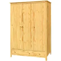 SIT Möbel Kleiderschrank | 3 Türen, 2 Schubladen | Kiefer-Holz massiv | Natur | B 144 x T 58 x H 190 cm | 19001-22 | Serie SCHRANK