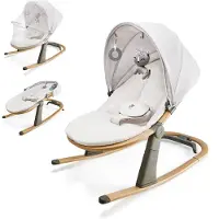 Kinderkraft ELSU - 2-in-1 Schaukel- und Liegestuhl - Verstellbare Rückenlehne - Mit Moskitonetz und Spielzeug - Leicht, 2,5 kg - Hellgraues Design