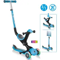 Globber GO-UP DELUXE LIGHTS – 3 in 1 Dreirad, 120/80 mm, ABEC 5, 3-rädrig, höhenverstellbar, LED-Leuchtrollen, hellblau